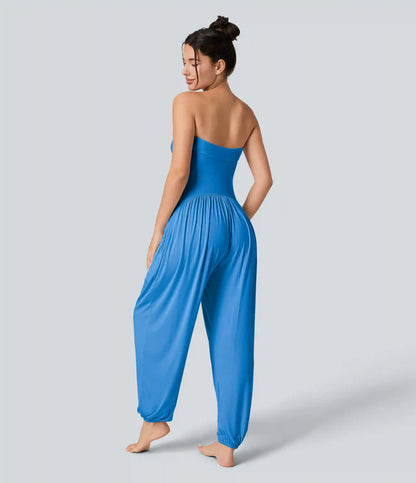 Ribbed Tube Backless Side Pocket Casual Jumpsuit