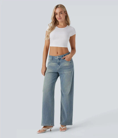 Halara Flex™ Low Rise Pockets Baggy Wide Leg Washed Casual Jeans