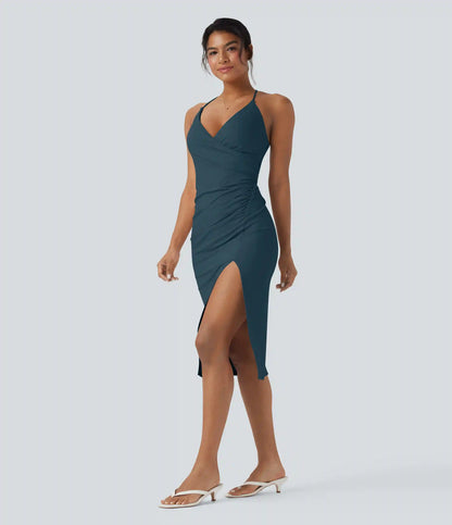 SoftlyZero™ Airy Crossover Ruched Lace Up Bodycon InstantCool Dress DD-F Cups