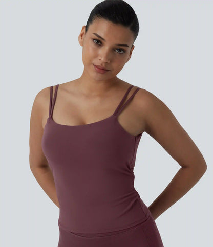 Halara UltraSculpt™ Double Straps Twisted Backless Cropped Yoga Tank Top-Longer Length