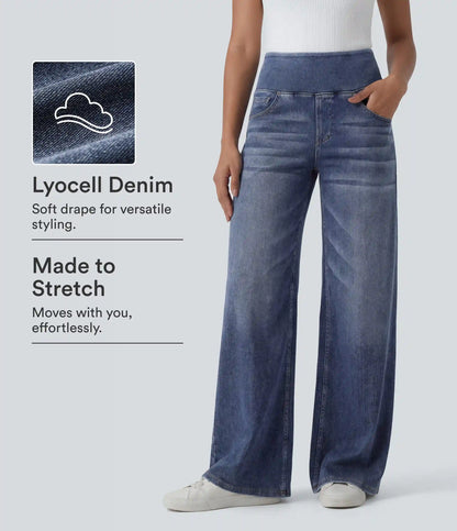 Halara Flex™ Mid Rise Draped Lyocell Washed Casual Baggy Wide Leg Jeans with Pockets