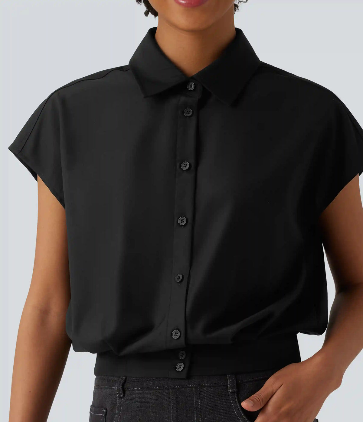 Collar Cap Sleeve Button Fly Casual Shirt