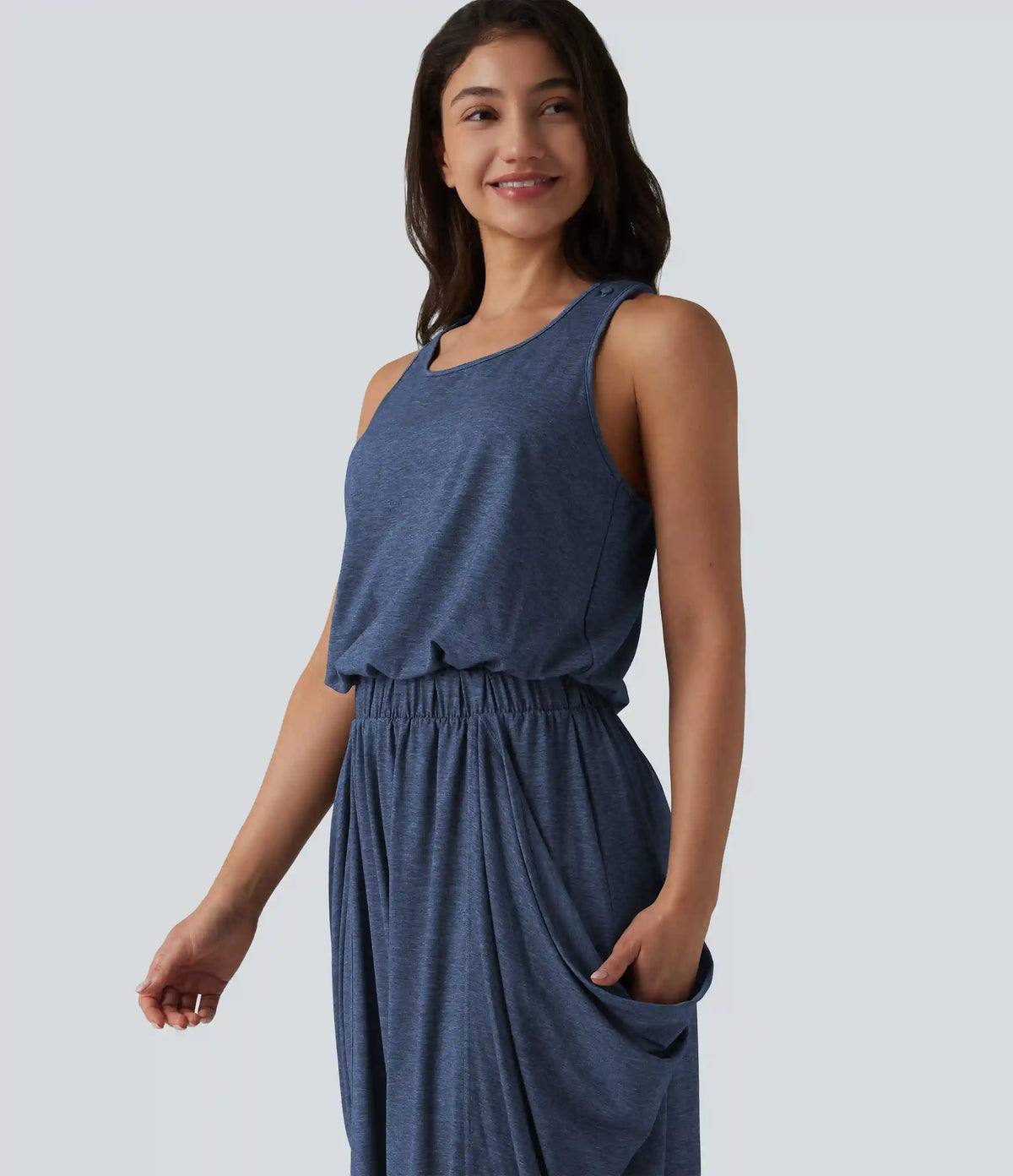 Sleeveless Cut Out Wide Leg Casual Jumpsuit with Pockets-Easy Peezy Edition