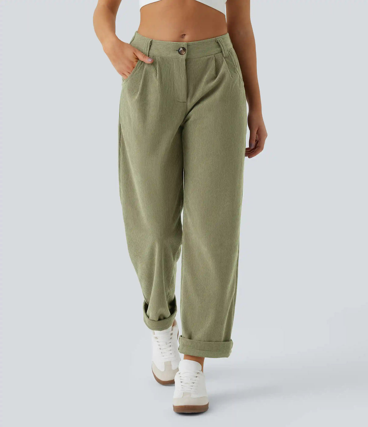 Mid Rise Zipper Pocket Corduroy Casual Pants