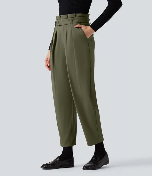 SoftlyZero™ Plush Thermal Super High Waisted Belted Tapered Work Pants with Pockets