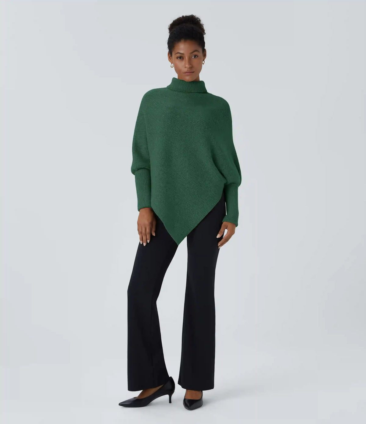 High Neck Long Sleeve Asymmetric Hem Work Sweater