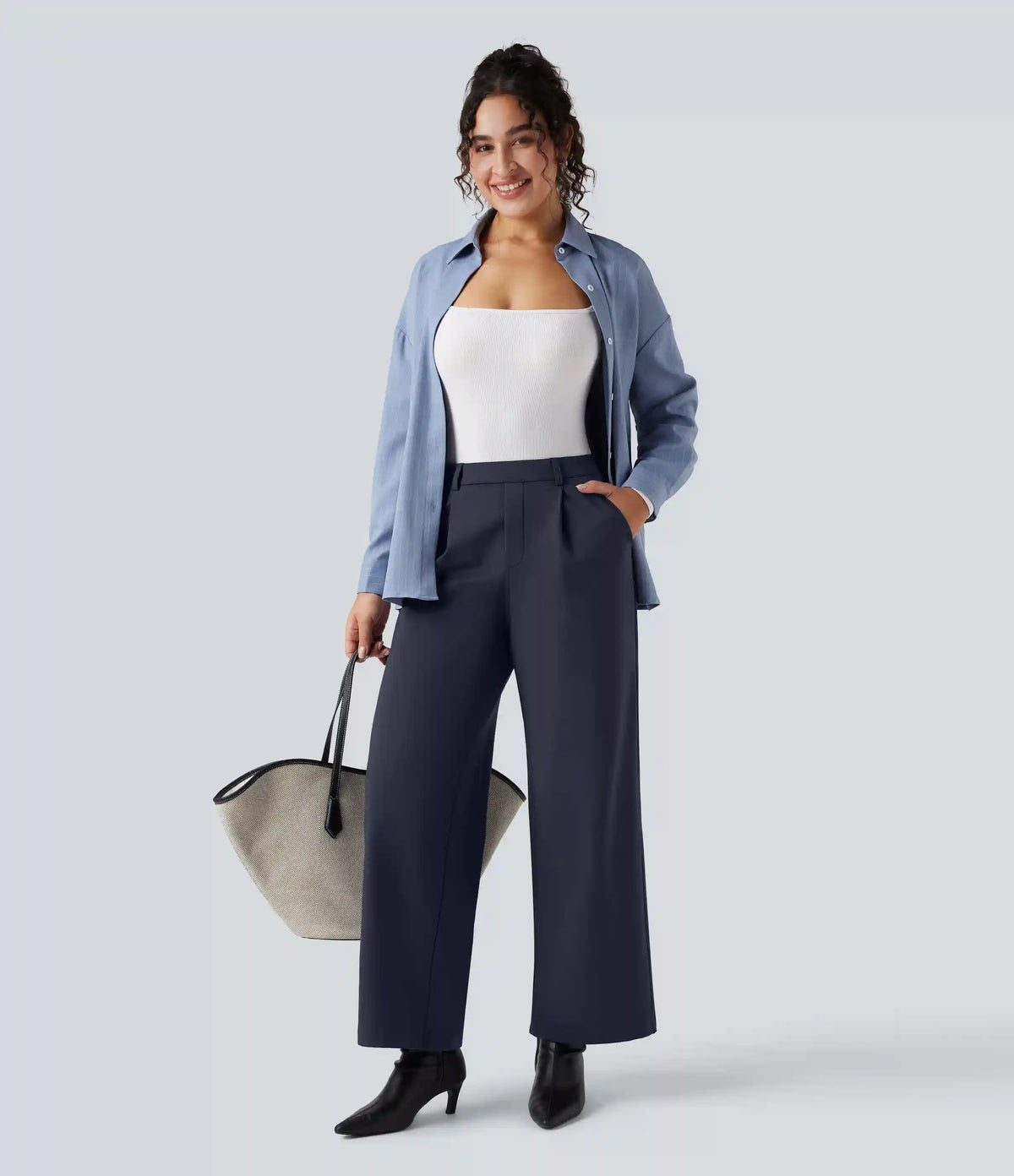 SoftlyZero™ Plush Thermal High Waisted Straight Leg Work Pants with Pockets