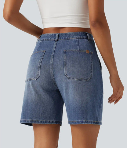 Halara Flex™ Mid Rise Washed Denim Casual Baggy Bermuda Shorts with Pockets
