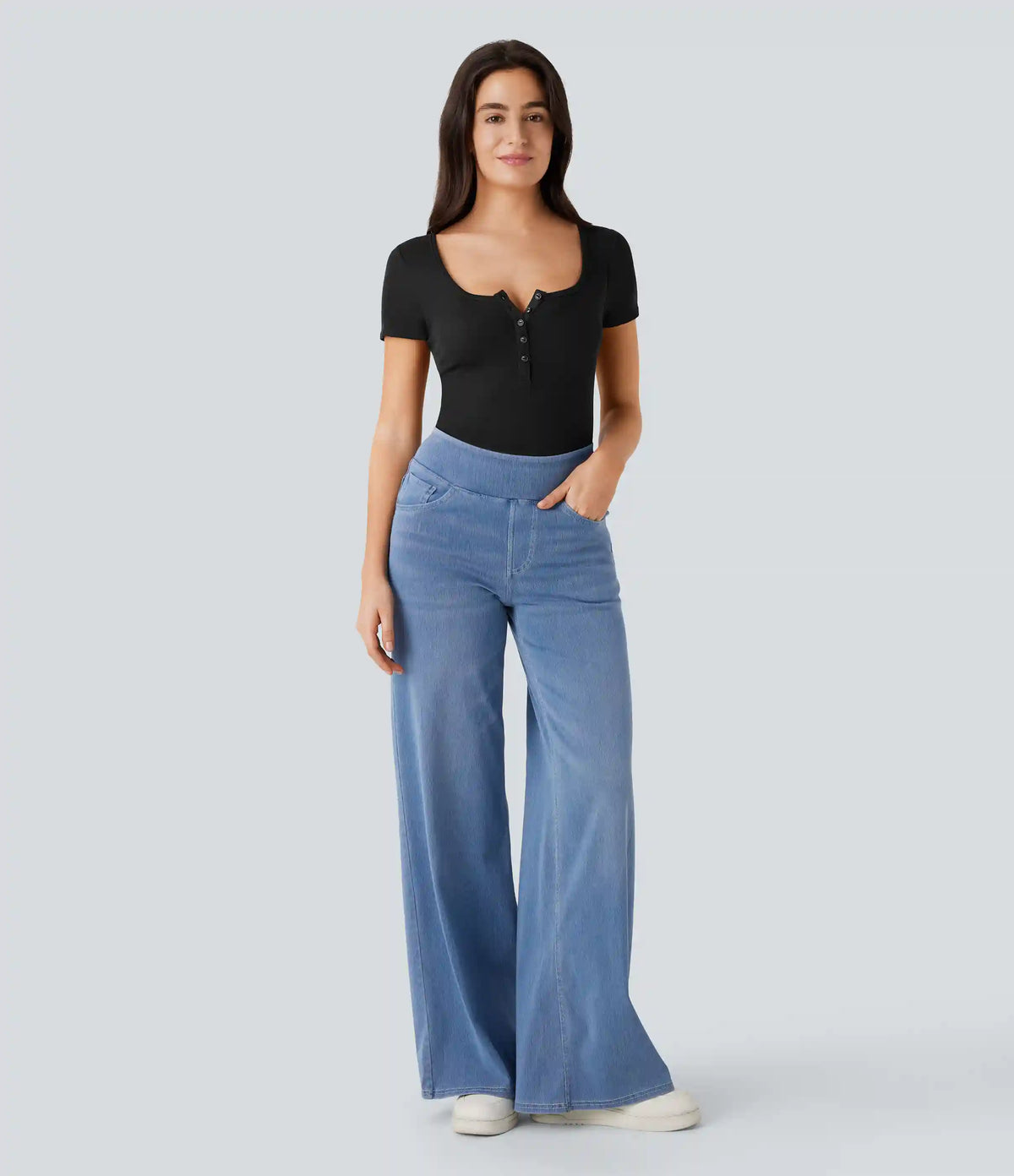 Ribbed Henley Neck Short Sleeve Slim Casual Top