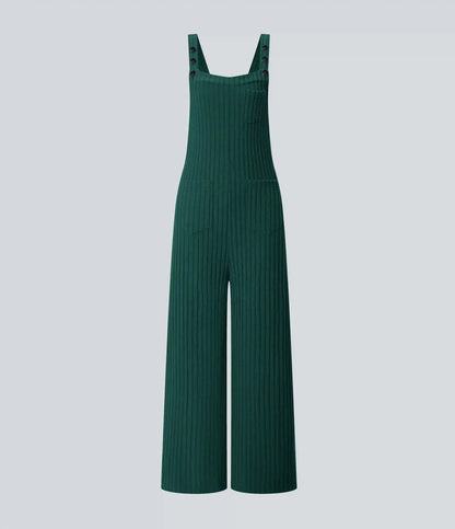 Ribbed Knit Pockets Casual Overalls