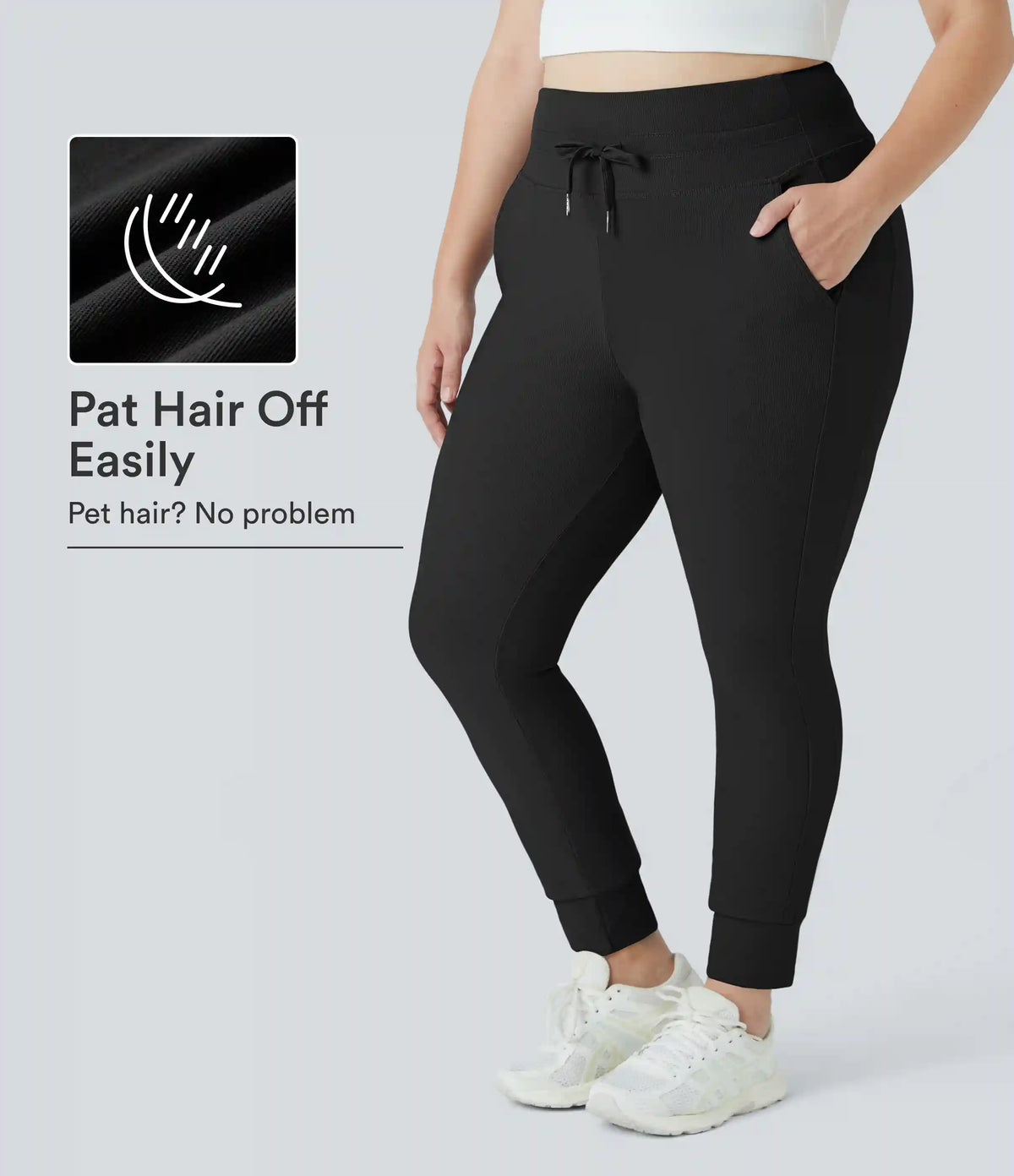 Patitoff™ Flow Pet Hair Resistant High Waisted Drawstring Pocket Plus Size Plain Full Length Joggers