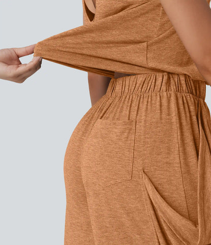 Sleeveless Cut Out Wide Leg Casual Jumpsuit with Pockets-Easy Peezy Edition