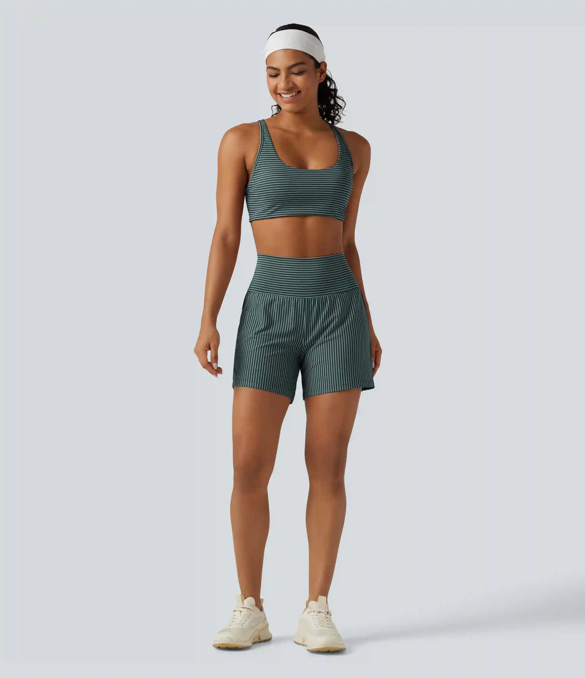 Super High Waisted 2-in-1 Stripe Yoga Shorts 5'' with Pockets