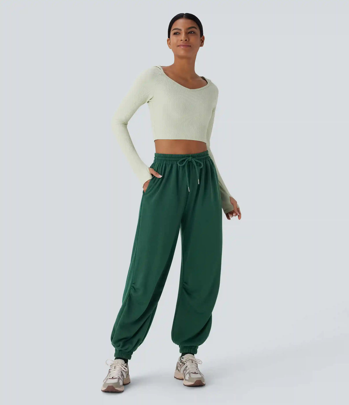 High Waisted Drawstring Pocket Running Baggy Joggers