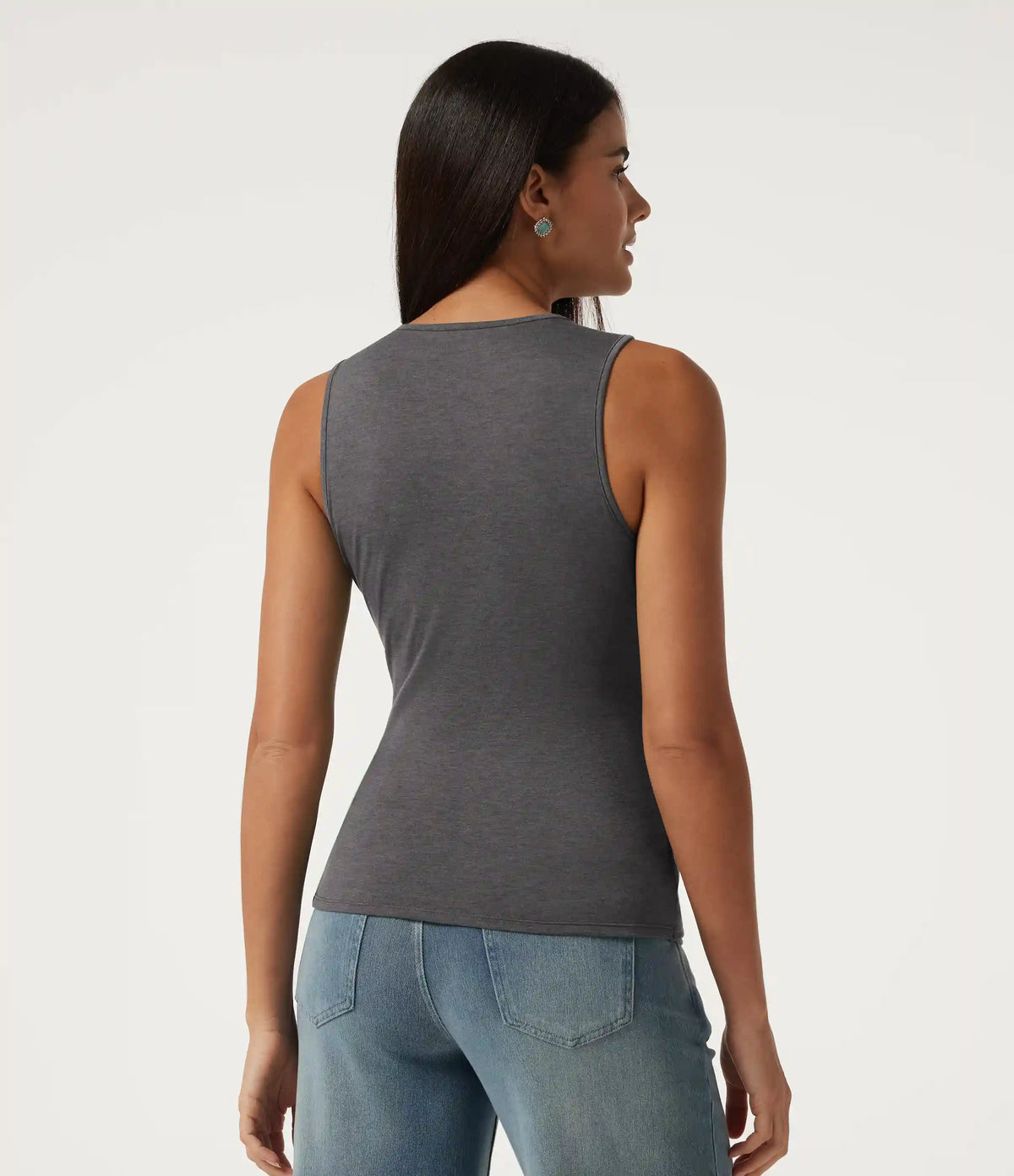 V Neck Ruched Asymmetric Heathered Casual Tank Top