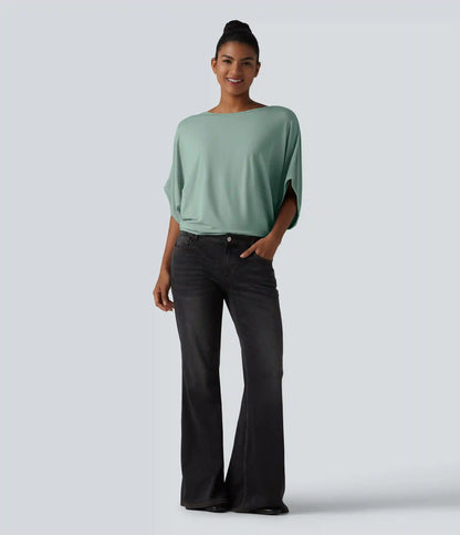 Round Neck Batwing Sleeve Relaxed Casual Top