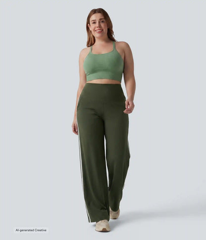 Plus Size Halara UltraSculpt™ High Waisted Tummy Control Color Block Stripes Yoga Baggy Pants with Pockets
