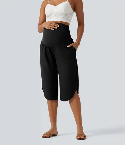 Breezeful™ Super High Waisted Curved Hem Quick Dry Capri Maternity Pants with Pockets