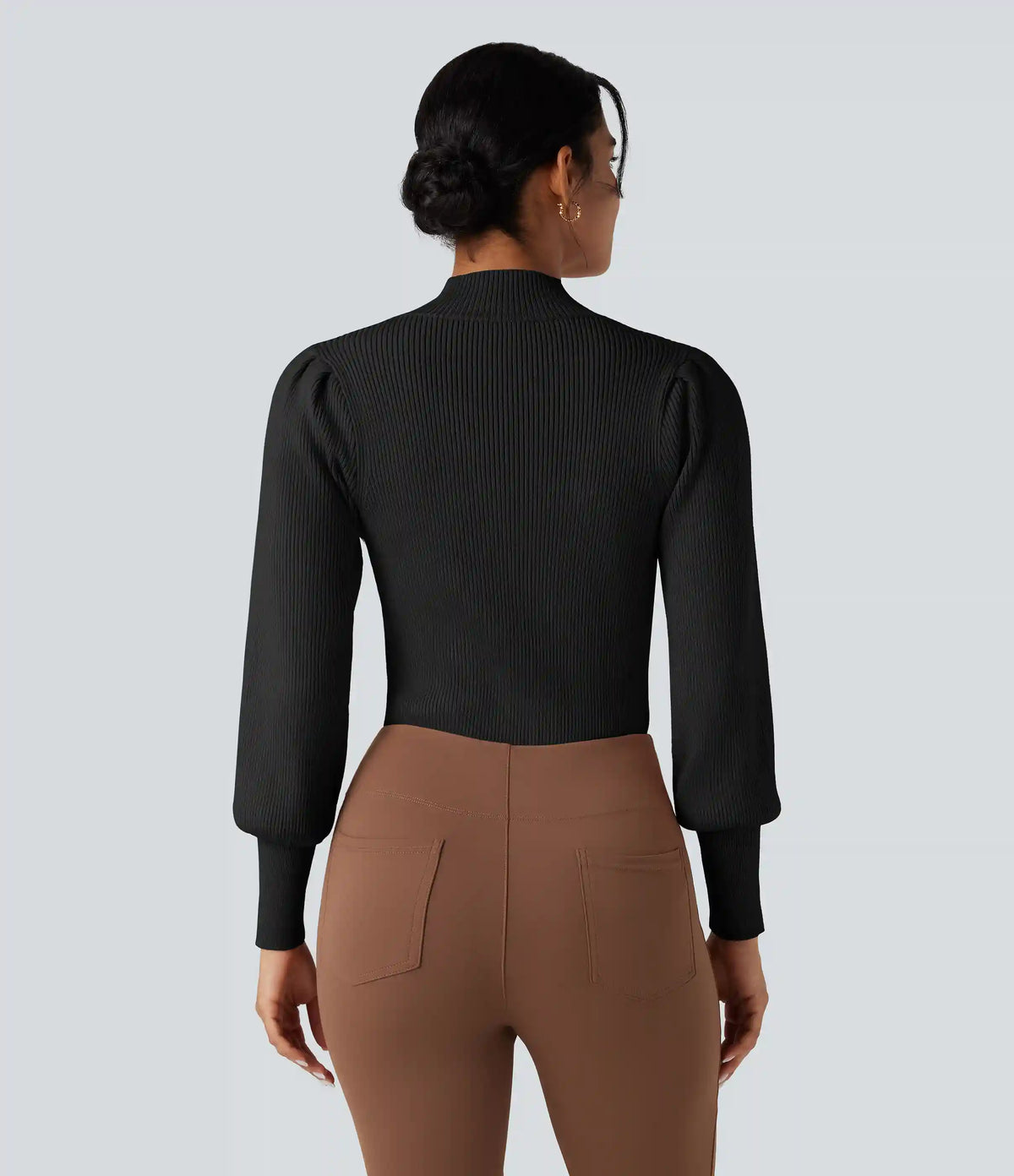 Mock Neck Puff Long Sleeve Casual Sweater