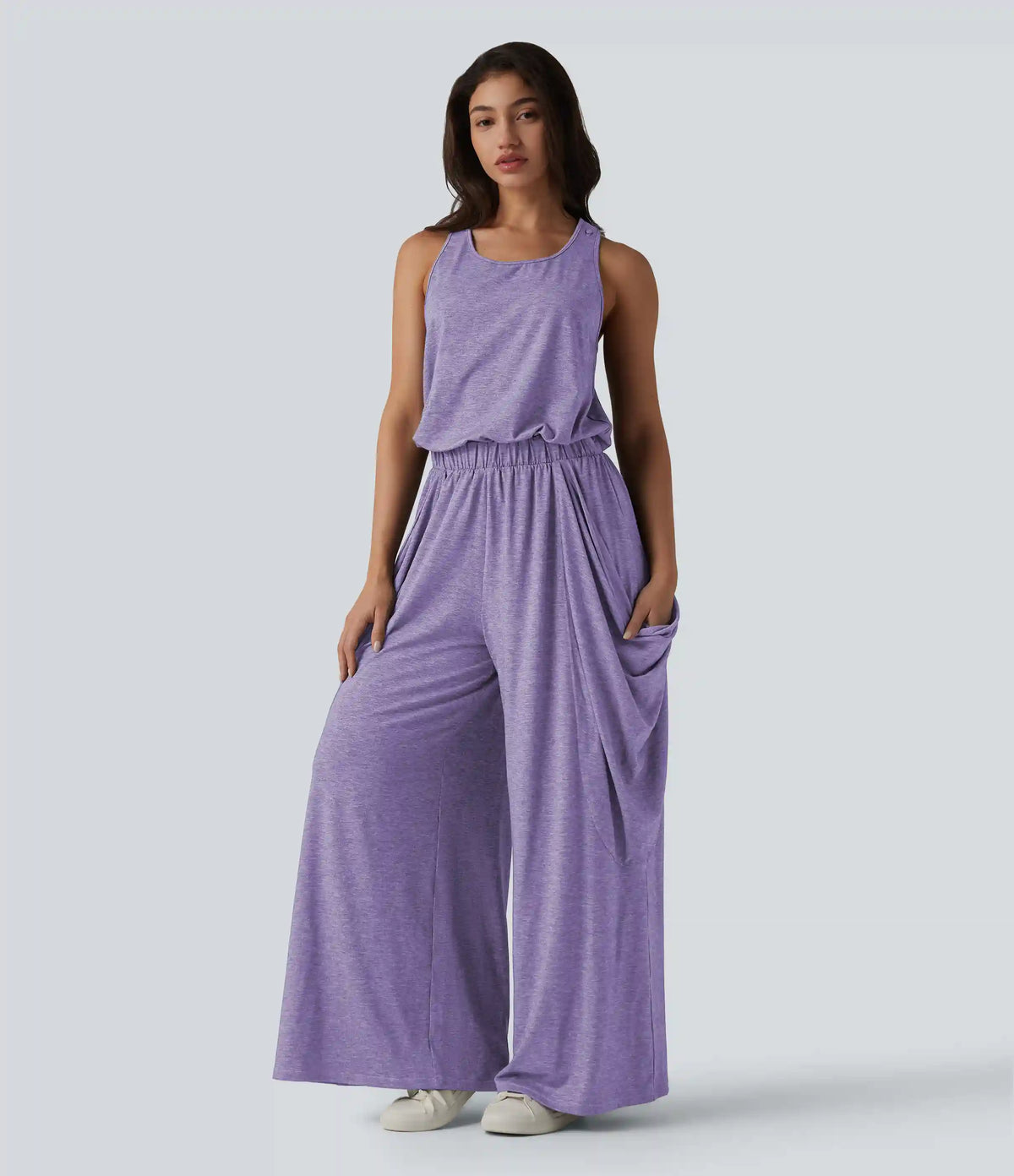 Sleeveless Cut Out Wide Leg Casual Jumpsuit with Pockets-Easy Peezy Edition