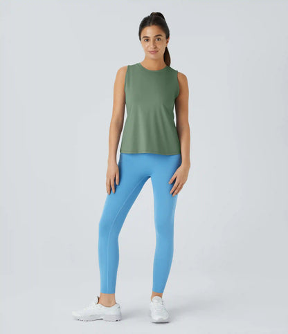 Cut Out Crossover Hem Solid Yoga Tank Top