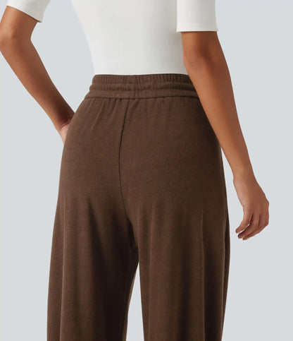 High Waisted Drawstring Barrel Leg Terry Casual Pants with Pockets