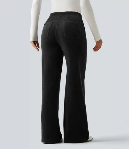 Mid Rise Wide Leg Corduroy Casual Pants with Pockets