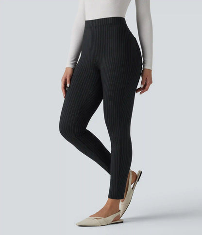 High Waisted Stripe Skinny Work Pants with Pockets