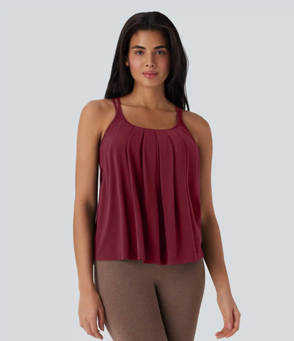 Double Straps Pleated Quick Dry Yoga Cami Top DD-F Cups
