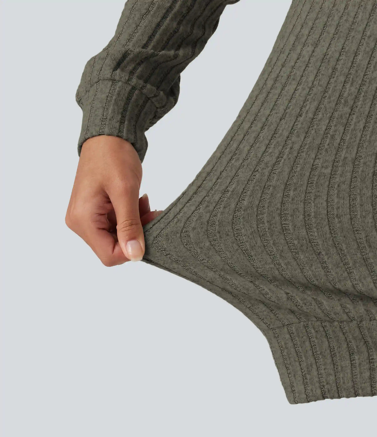 Ribbed Knit V Neck Long Sleeve Casual T-Shirt