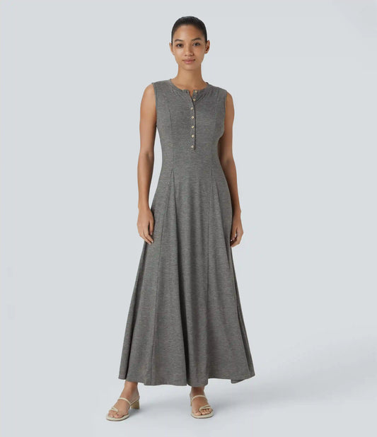 Round Neck Sleeveless Flare Maxi Casual Dress