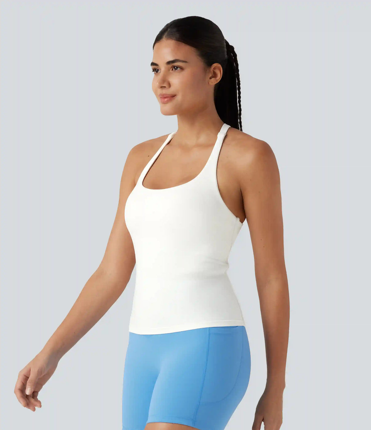 Crisscross Backless Built-in Bra Running Tank Top-Longer Length A-D Cups