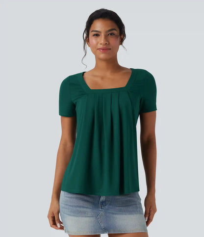 Square Neck Short Sleeve Casual Blouse