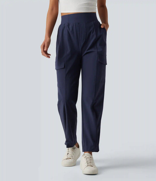 High Waisted Adjustable Hem Quick Dry InstantCool Casual Cargo Pants with Pockets-UPF40+
