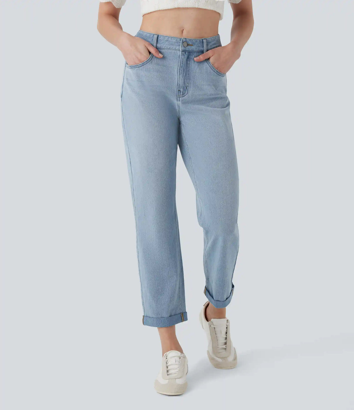 Halara Flex™ Mid Rise Straight Leg Washed Casual Jeans with Pockets