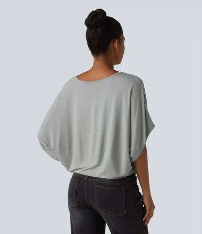 Round Neck Batwing Sleeve Relaxed Casual Top