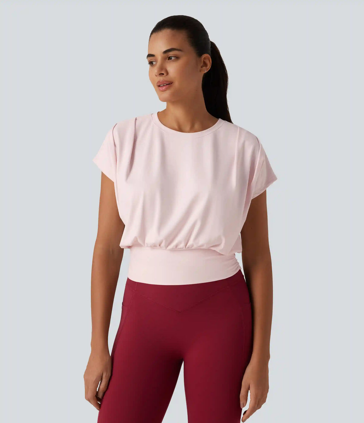 SoftlyZero™ Plush Round Neck Short Sleeve Ruched Boxy Yoga Sports Top