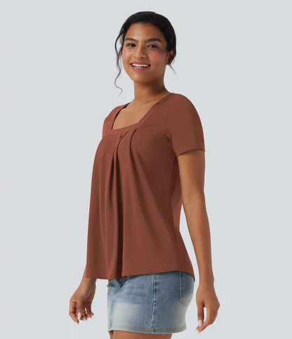 Square Neck Short Sleeve Casual Blouse