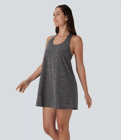 U Neck Racerback Contrast Mesh 2-Piece Pocket Mini Yoga Active Dress