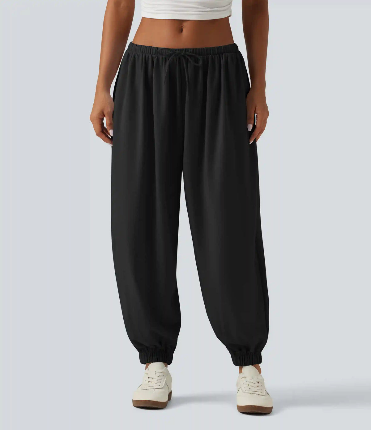 Low Rise Drawstring Oversized Casual Bubble Sweatpants with Pockets