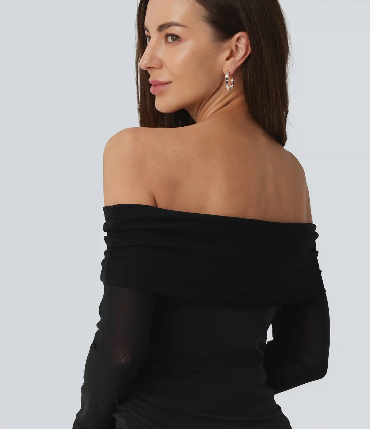 SoftlyZero™ Plush Off Shoulder Mesh Long Sleeve Top
