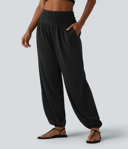 High Waisted Ruched Casual Joggers with Pockets