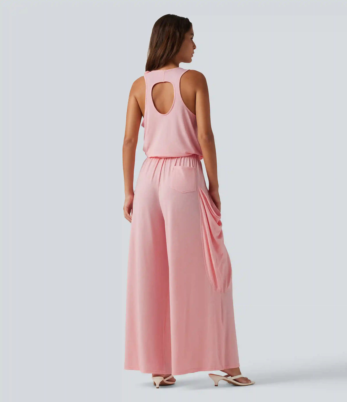 Sleeveless Cut Out Wide Leg Casual Jumpsuit with Pockets-Easy Peezy Edition