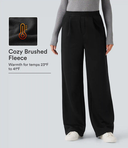 High Waisted Straight Leg Fleece Work Pants with Pockets