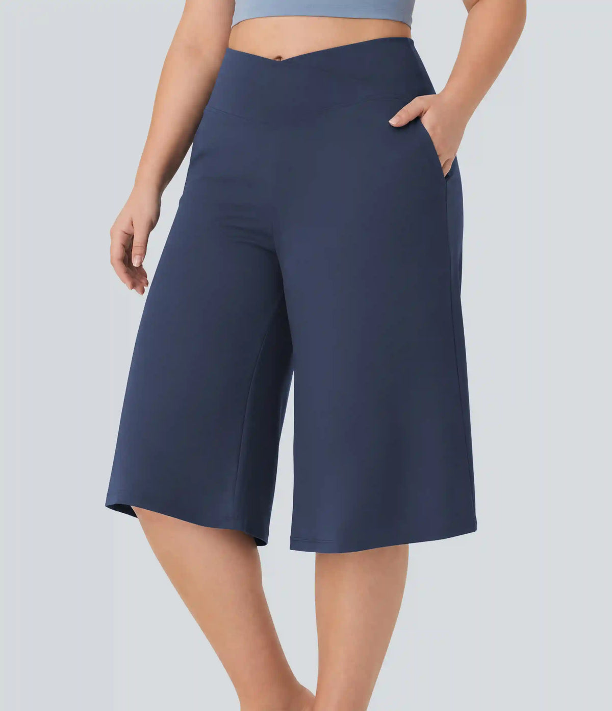 SoftlyZero™ Airy Crossover High Waisted Wide Leg InstantCool Yoga Pedal Pusher Plus Size Pants with Pockets