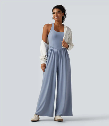 SoftlyZero™ Airy U Neck Crisscross Back InstantCool Dance Jumpsuit with Built-in Bra and Pockets-Easy Peezy Edition