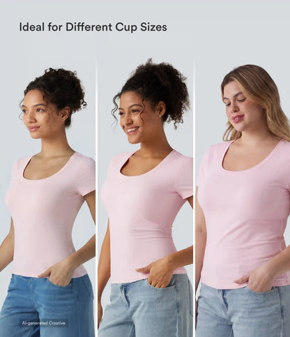 Halara Cotton Jersey Scoop Neck Short Sleeve Built-in Bra Casual T-Shirt B-DD Cups
