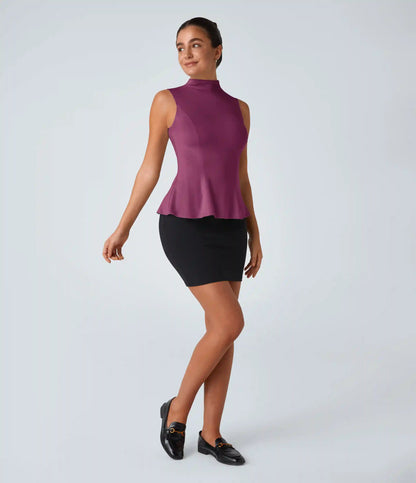 Funnel Neck Peplum Work Tank Top