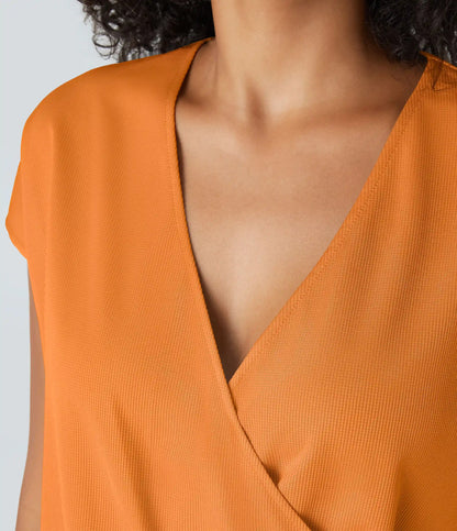 V Neck Short Sleeve Pocket Waffle Casual Romper