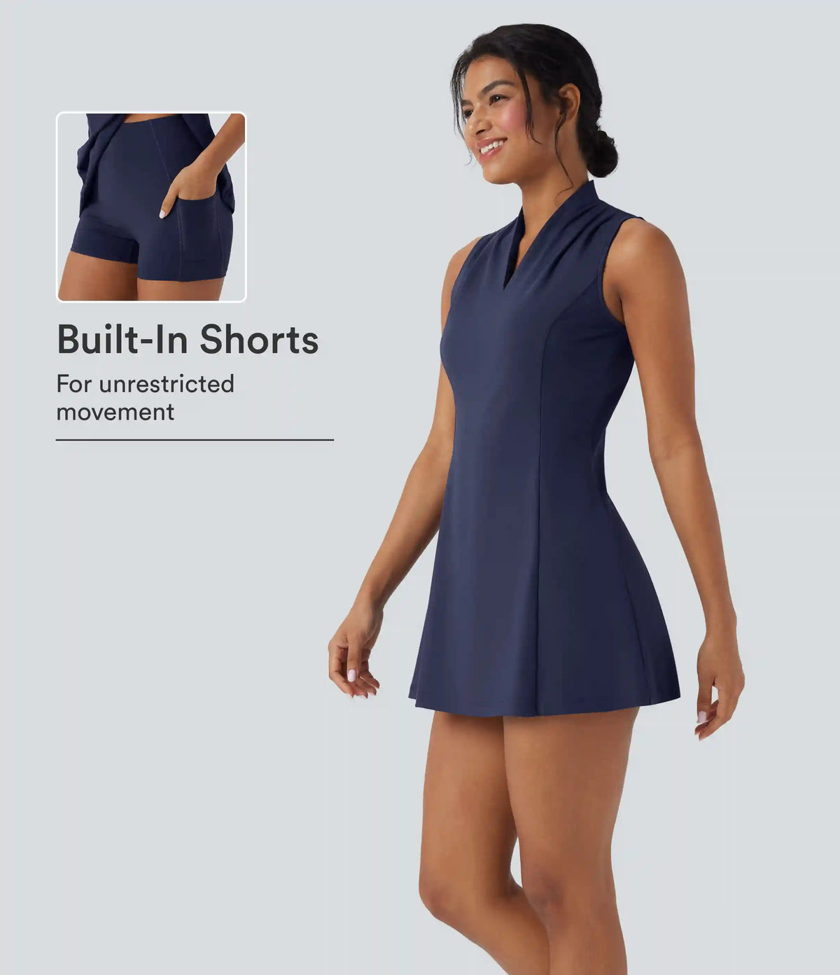 SoftlyZero™ Plush V-neck Sleeveless 2-piece Mini Golf Active Dress with Pockets